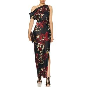 Nicholas Halle Watercolor Floral Black Off Shoulder Formal Dress Size 8